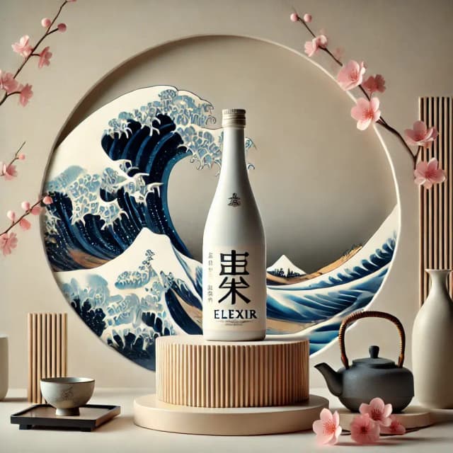 KI-generiertes Produktbild eines Sake-Flasche mit Dalle