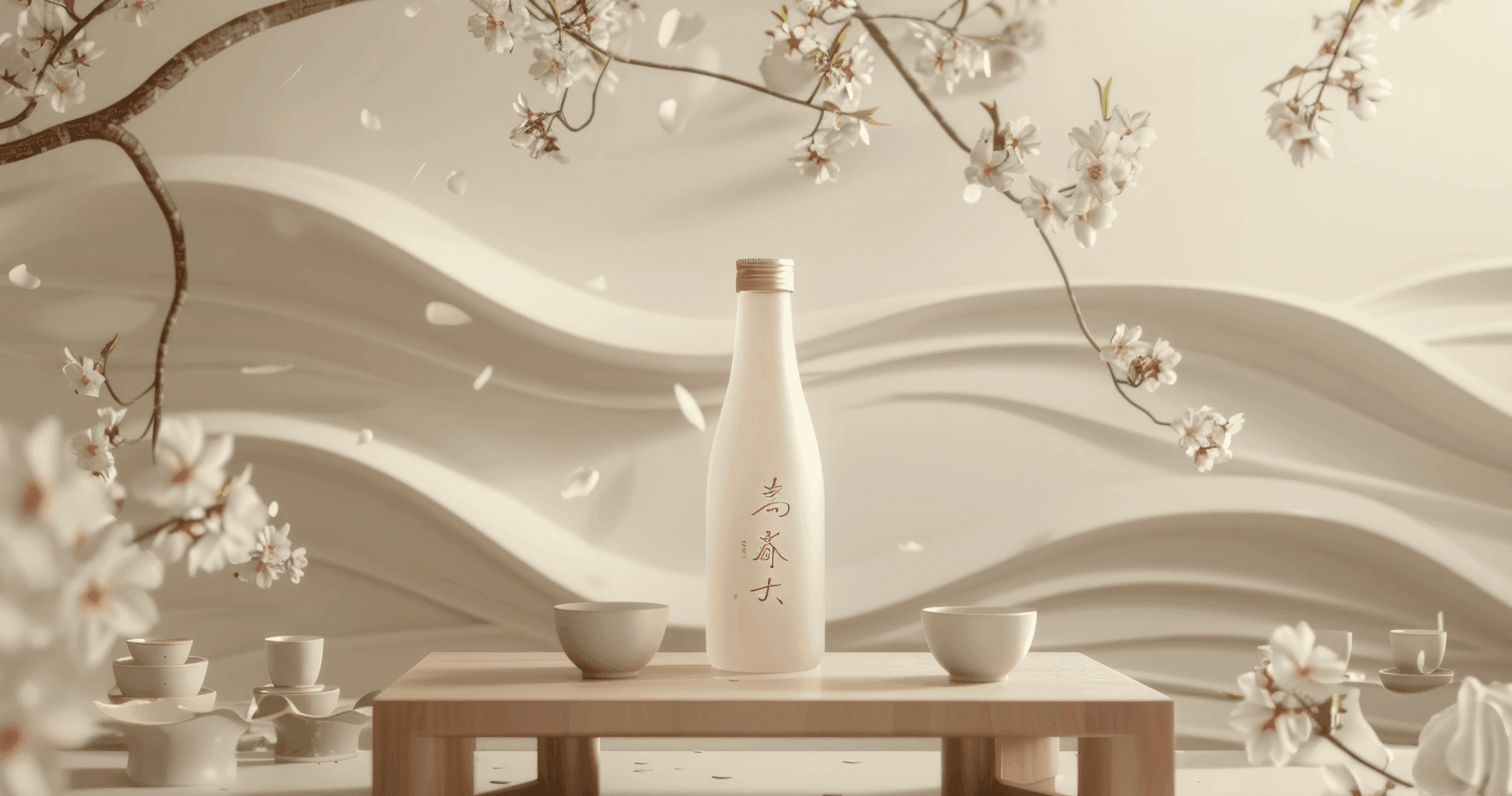 KI-generiertes Produktbild eines Sake-Flasche mit Midjourney