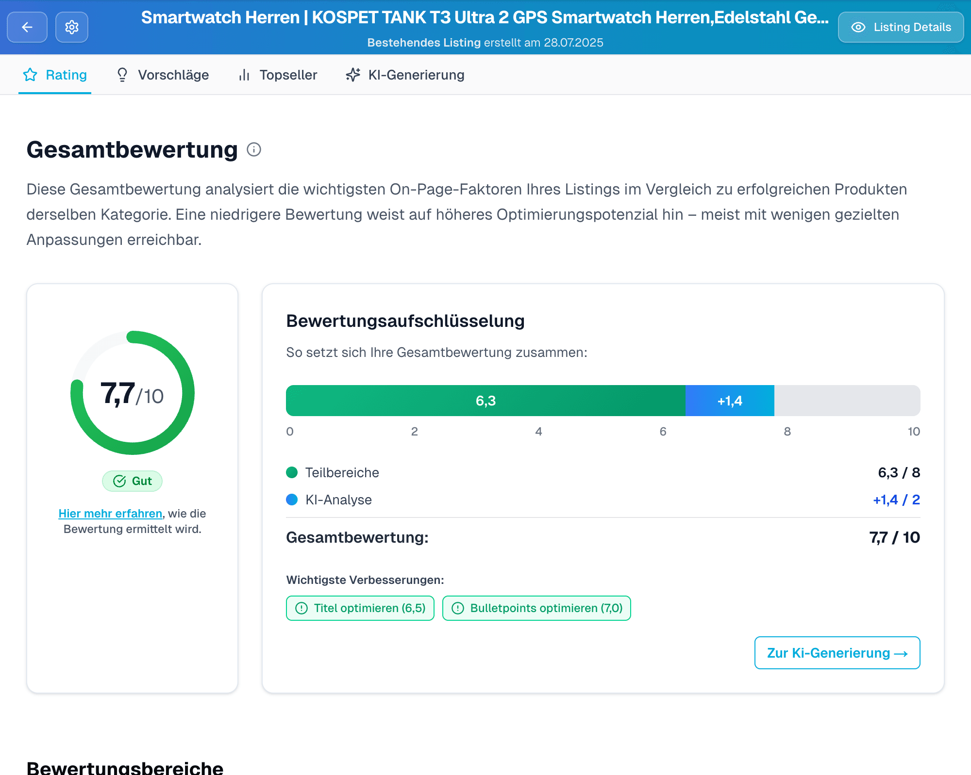 Bewertung des analysierten Listings